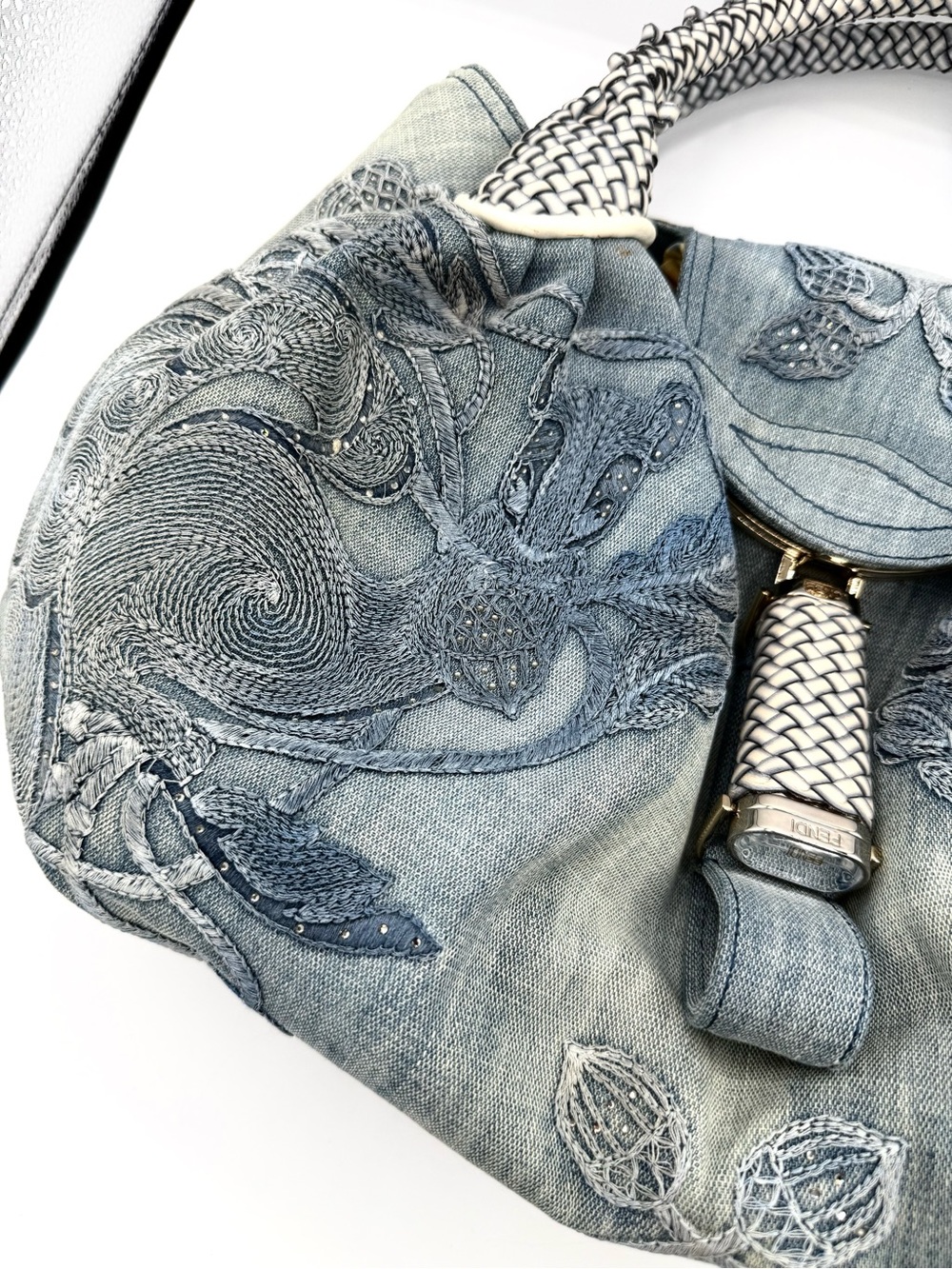 Fendi RARE Denim Rhinestone Squirrel Spy Bag - Picture 2 of 16